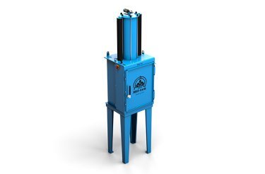 Pressa verticale Mil-tek 2101 per lattine, vista a tre quarti anteriore