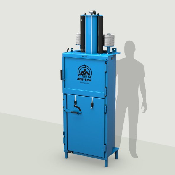 Pressa verticale Mil-tek 2205 per cartone e plastica con riferimento dimensionale umano