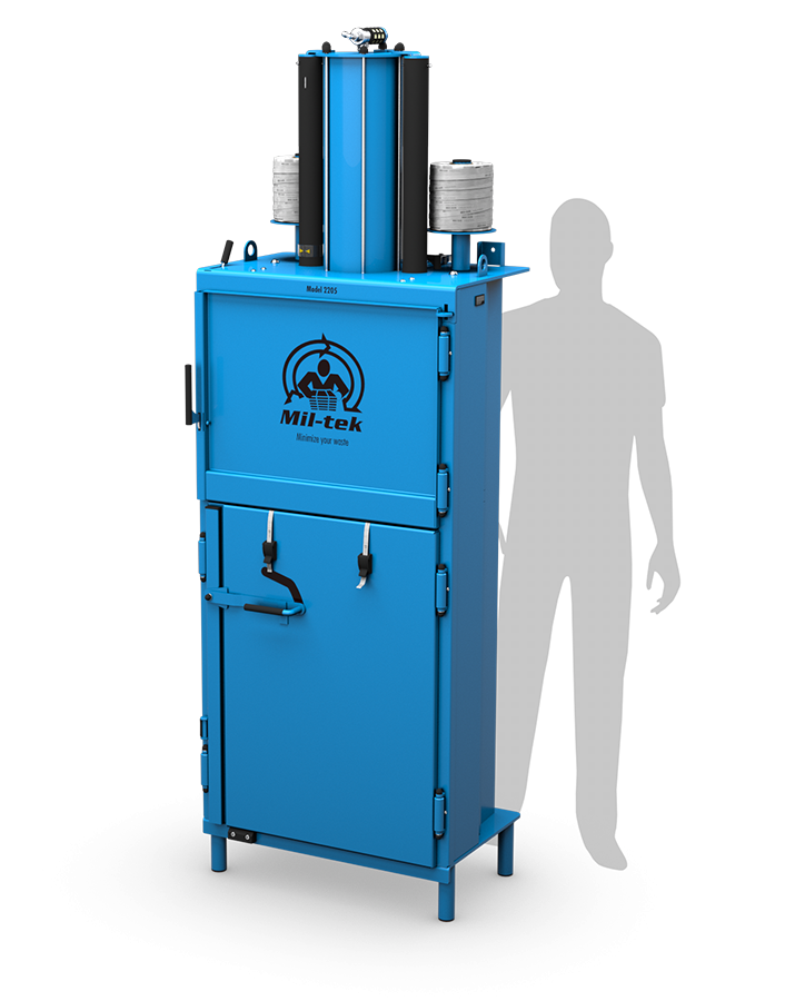 Pressa verticale Mil-tek 2205 per cartone e plastica con riferimento dimensionale umano
