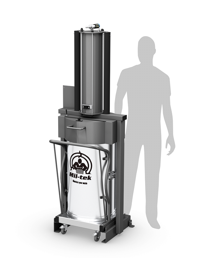 Compattatore XP100S Mil-tek per rifiuti con riferimento alle dimensioni
