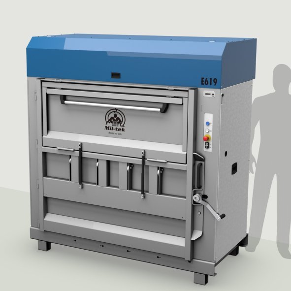 Pressa elettrica E619 Mil-tek con sagoma per il confronto delle dimensioni