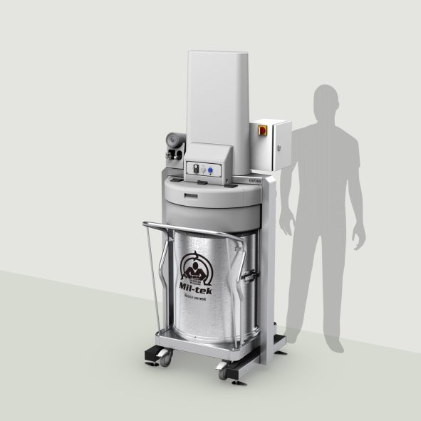 Compattatore elettrico EXP200 Mil-tek per rifiuti con sagoma per il confronto delle dimensioni