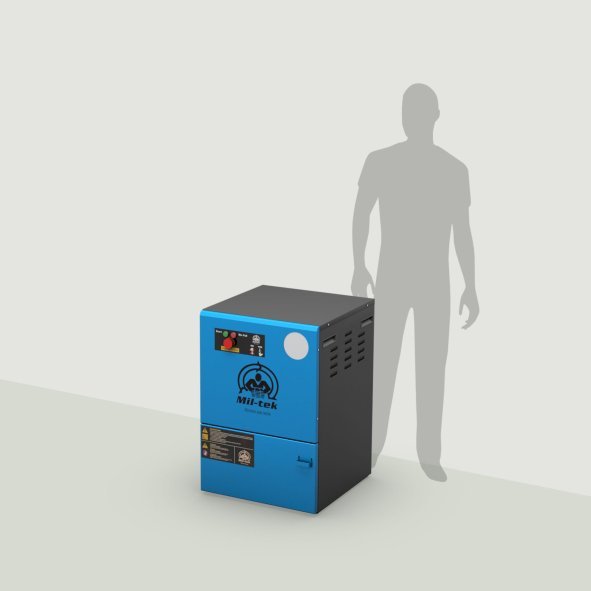Frantumatore di vetro compatto Mil-tek GC100 con riferimento dimensionale umano