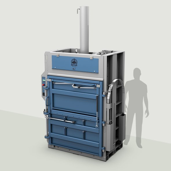 Pressa idraulica Mil-tek H501 per cartone e plastica, con sagoma di riferimento per le dimensioni
