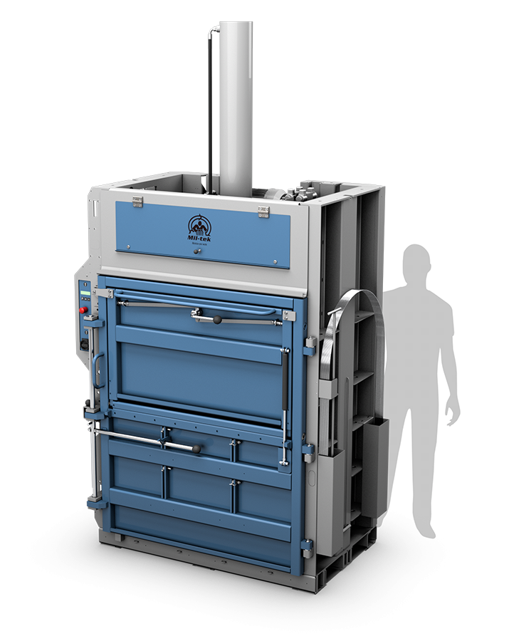 Pressa idraulica Mil-tek H501 per cartone e plastica, con sagoma di riferimento per le dimensioni