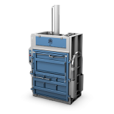 Pressa idraulica Mil-tek H501 per cartone e plastica, vista a tre quarti anteriore