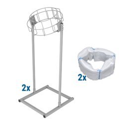 Kit da 2 pezzi: supporto metallico verticale con cestello circolare superiore e base quadrata, abbinato a 2 ricariche di sacchetti bianchi compatibili