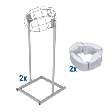 Kit da 2 pezzi: supporto metallico verticale con cestello circolare superiore e base quadrata, abbinato a 2 ricariche di sacchetti bianchi compatibili
