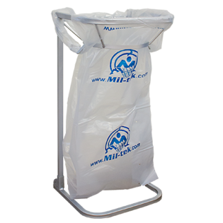 Porta sacchi Mil-tek in metallo con sacco bianco da 125 litri montato