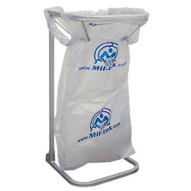 Porta sacchi Mil-tek in metallo con sacco bianco da 125 litri montato