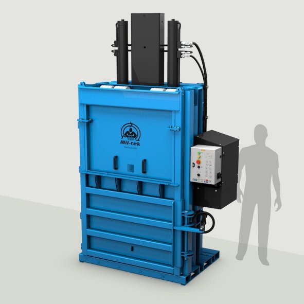 Pressa idraulica Mil-tek 50SD per cartone e plastica, con sagoma di riferimento per le dimensioni