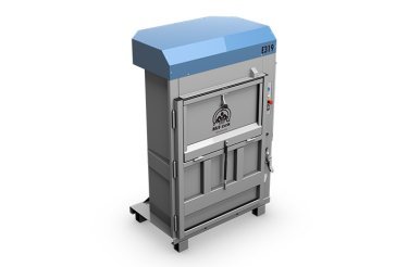 Pressa E319 Mil-tek per cartone e plastica vista angolare dall’alto