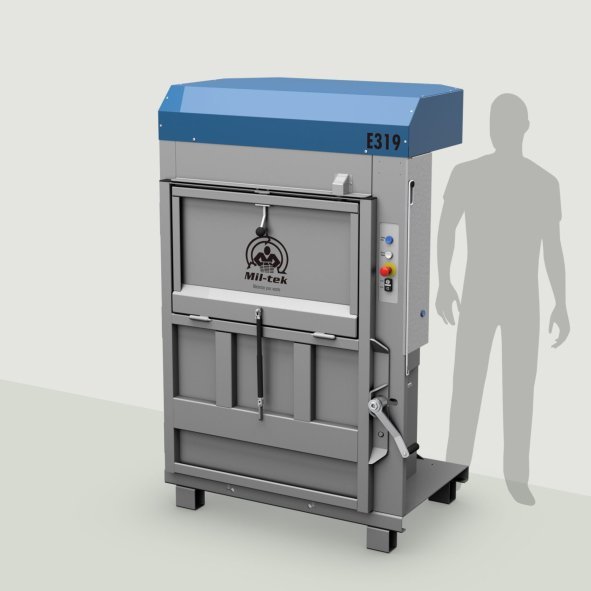 Pressa E319 Mil-tek per cartone e plastica con sagoma per il confronto delle dimensioni